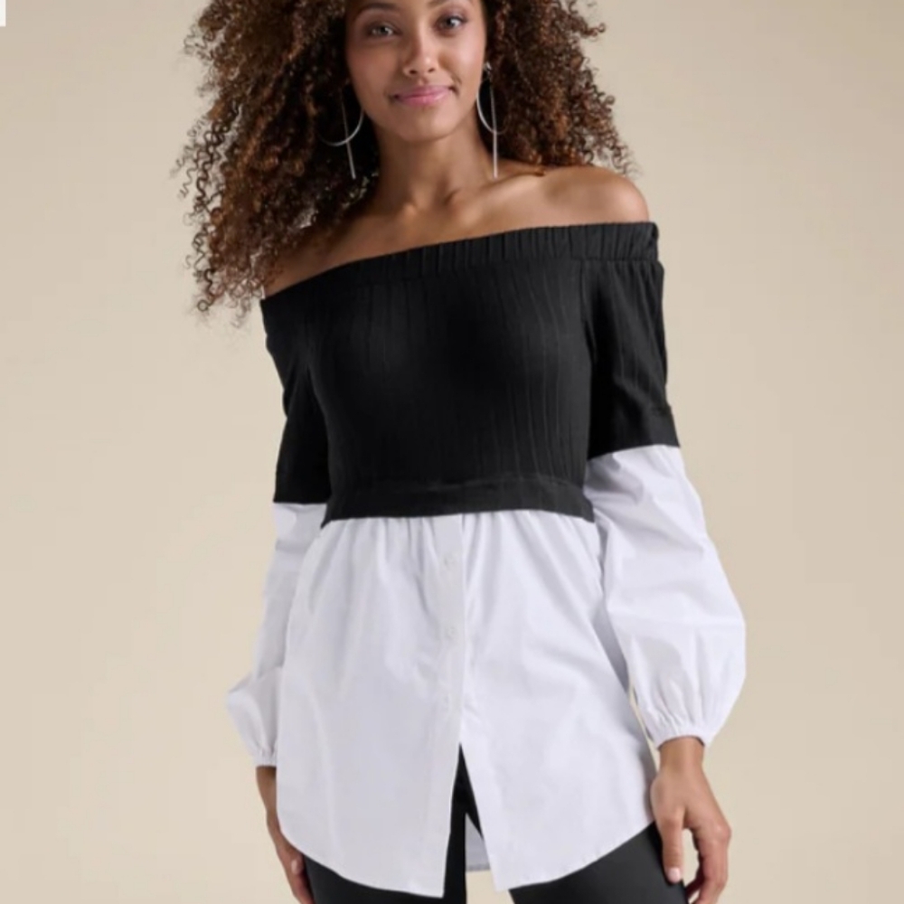 Black and White Off-Shoulder Blouse